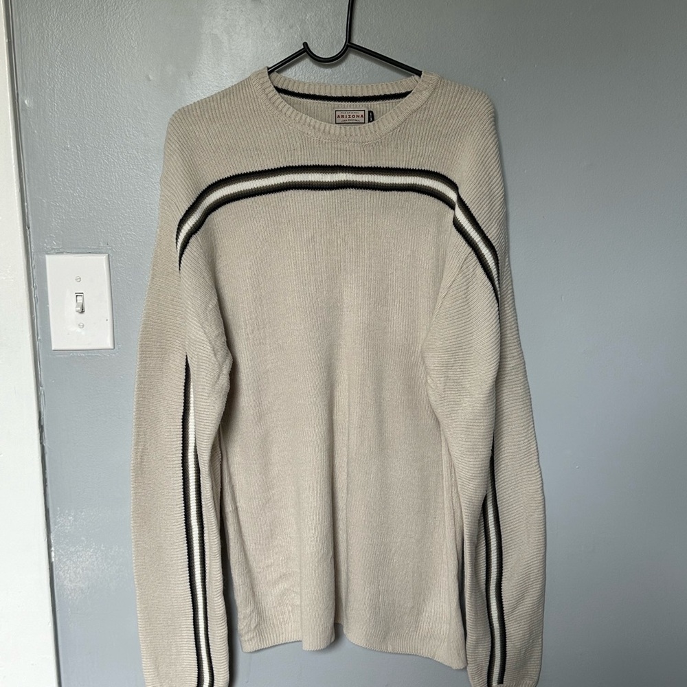 Y2K Cream and Black Crewneck Sweater